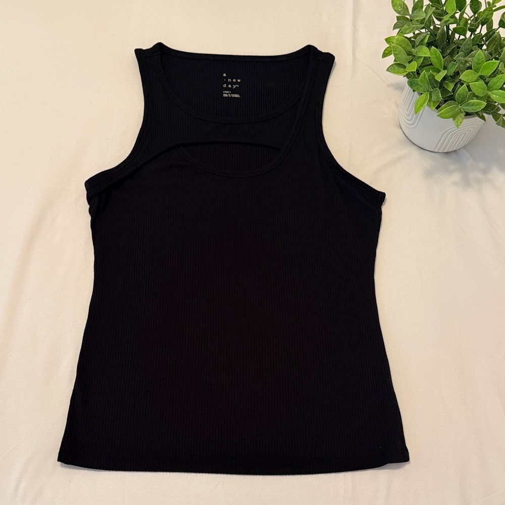 a new day Black Ribbed Tank Top - Scoop Neck Sleeveless